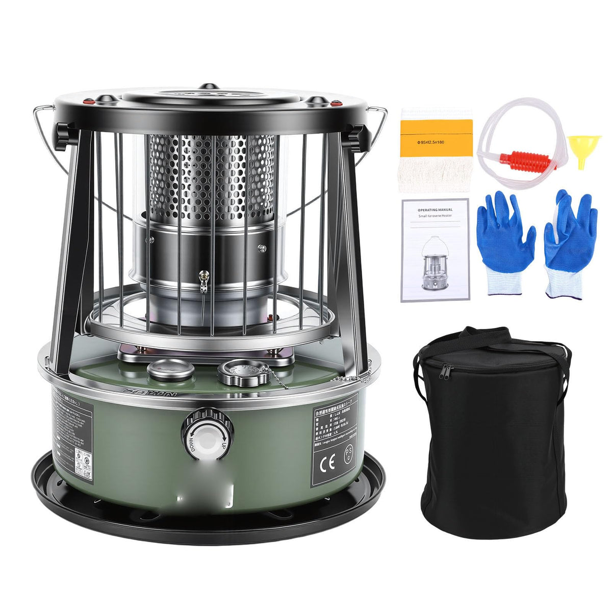 Portable Kerosene Heater, Adjustable Height 5.2L Tank 20-25 Hours Heat for Indoor Outdoor Use, with Safety Net and