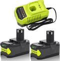 2 Packs 8Ah Replacement for Ryobi 18V Battery P108 and P117 Charger(Green)