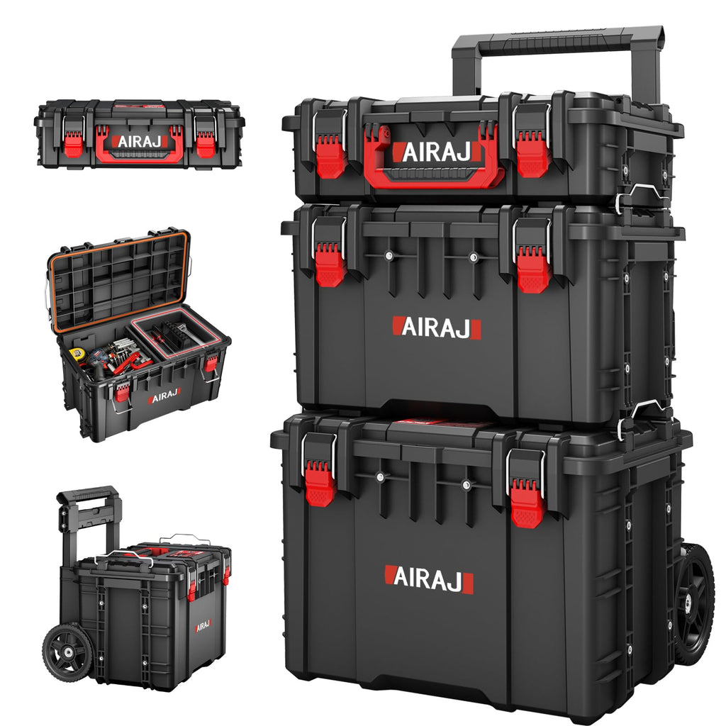 3 Tier Rolling Tool Box Heavy Duty, Stackable Tool Box with Wheels