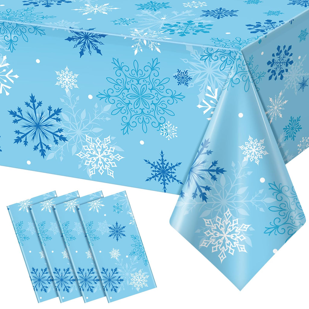 4Pcs Snowflake Tablecloth Christmas Snowflake Disposable Plastic Table Cloth Winter Wonderland Table Cover for Winter