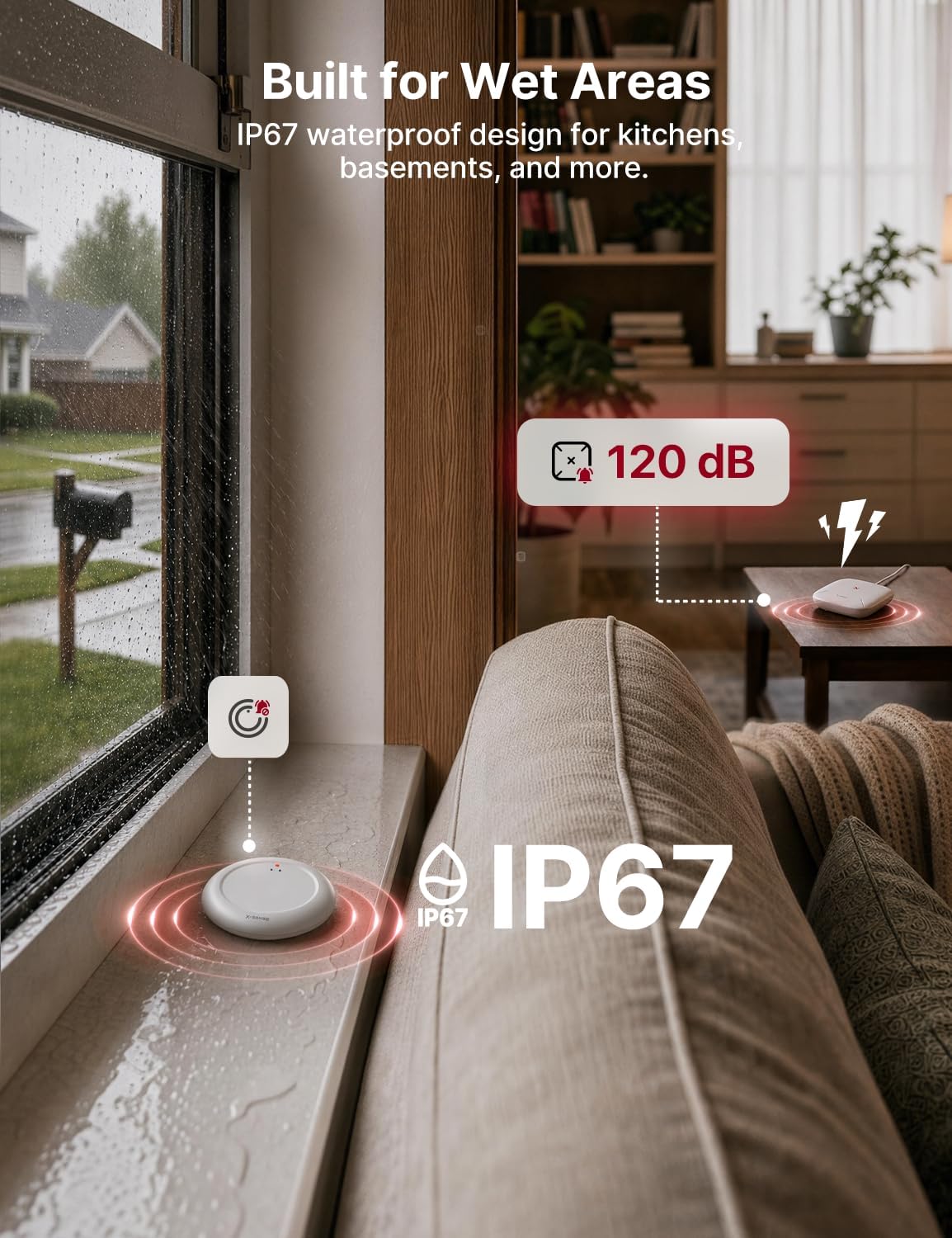 Ultra-Slim Wi-Fi Water Leak Detector, 4 Sensors + Base, SWS0A41 | 0.7 in Thin Design, Real-Time Alerts, Detects Water