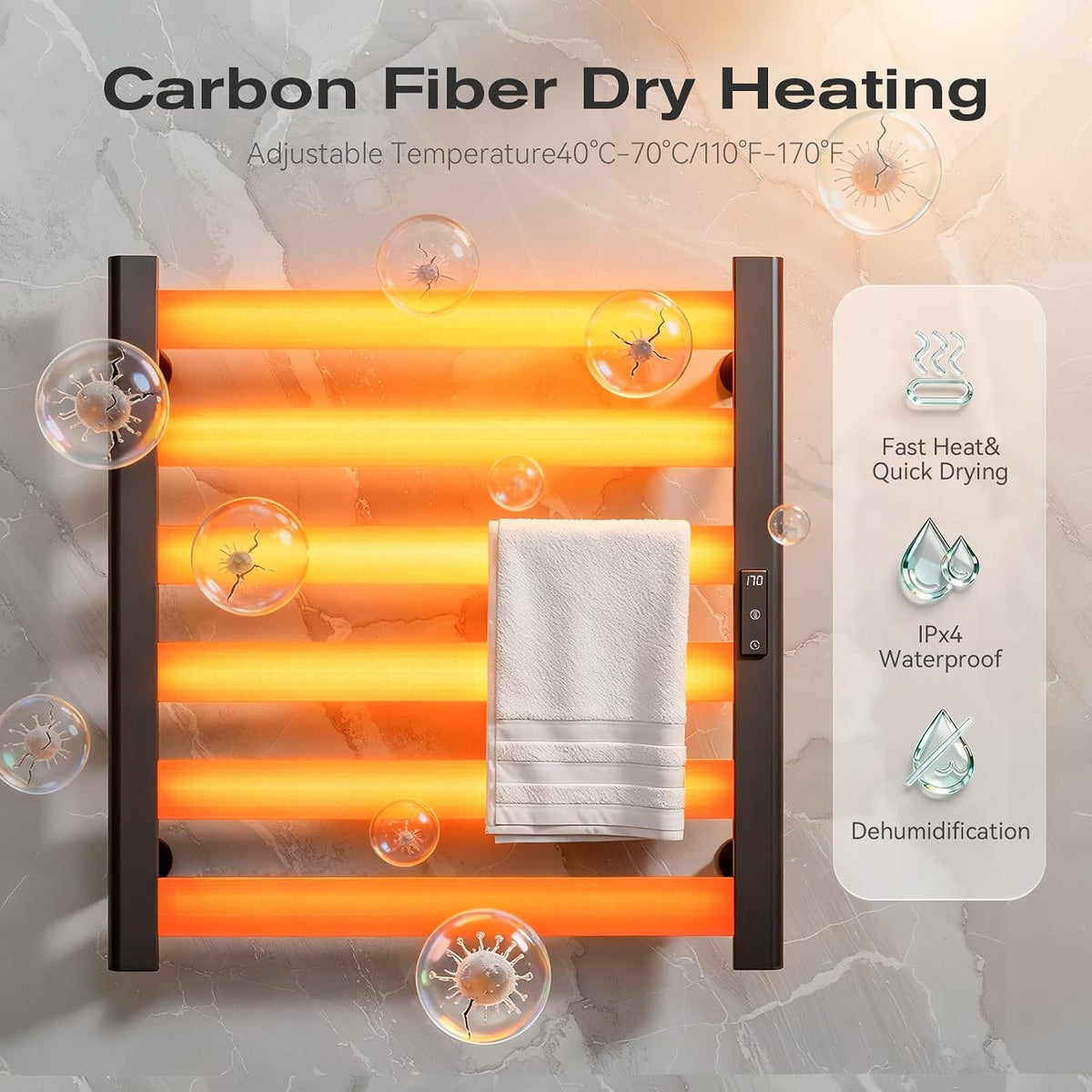 Heated Towel Rack for Bathroom - 6 Bars Towel Warmer Rack Wall Mounted with Intelligent Touch Screen Timer &