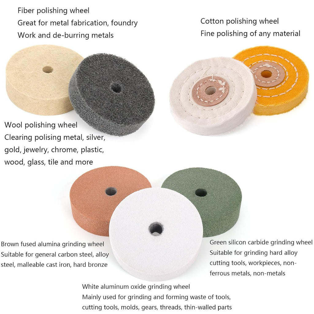 Hedume Set of 14 Grinding Wheels, 7 Different 3 Inches Buffing Wheels Kit for Mini Small Polishing Machine, Electric Drill, Sharpening, Rust Removal, Polishing for Home DIY