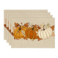 Orange Pumpkin Leaves Fall Placemats Set of 4-12 x 18 Inch