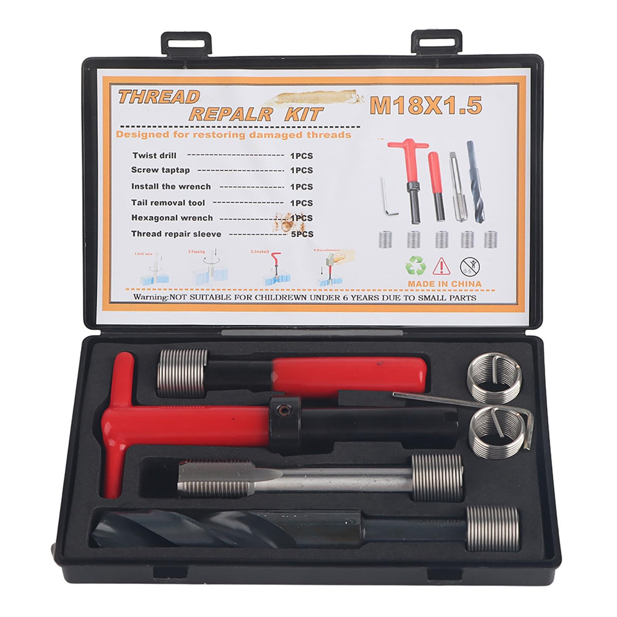 Chazcool 10Pcs Thread Repair Kit M18x1.5mm