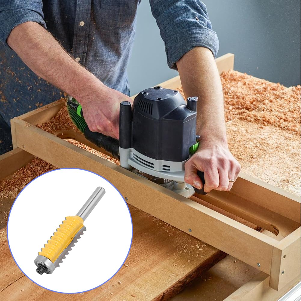 Joyzan Shank Finger Joint Router Bit, 8mm Bearing Flush Trim Woodworking Milling Cutter Tool Reversible Glue Drawer Lock Carbide Joinery Professional Wood DIY Door Table Cabinet Shelve Furniture