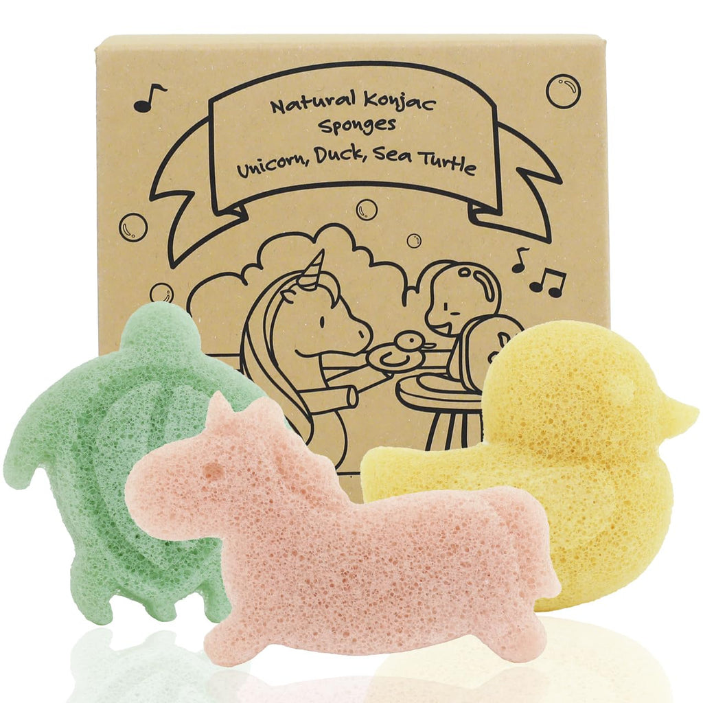 Konjac Sponge, Bath loofah, 3pc, Unicorn, Duck, Sea Turtle