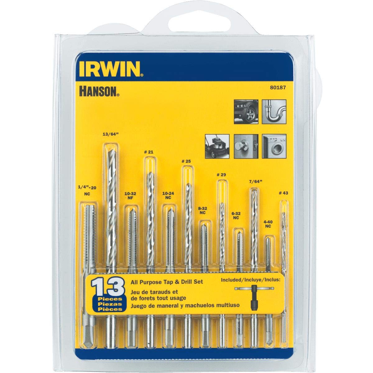 IRWIN Tools HANSON 80187 All-Purpose Bit with Tap 13 Piece Set , Red