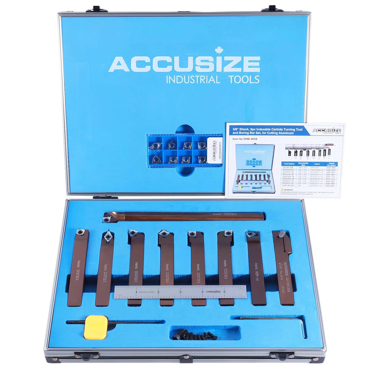 Accusize 5/8 in Shank Indexable Carbide Turning Tool Set, 3988-0058