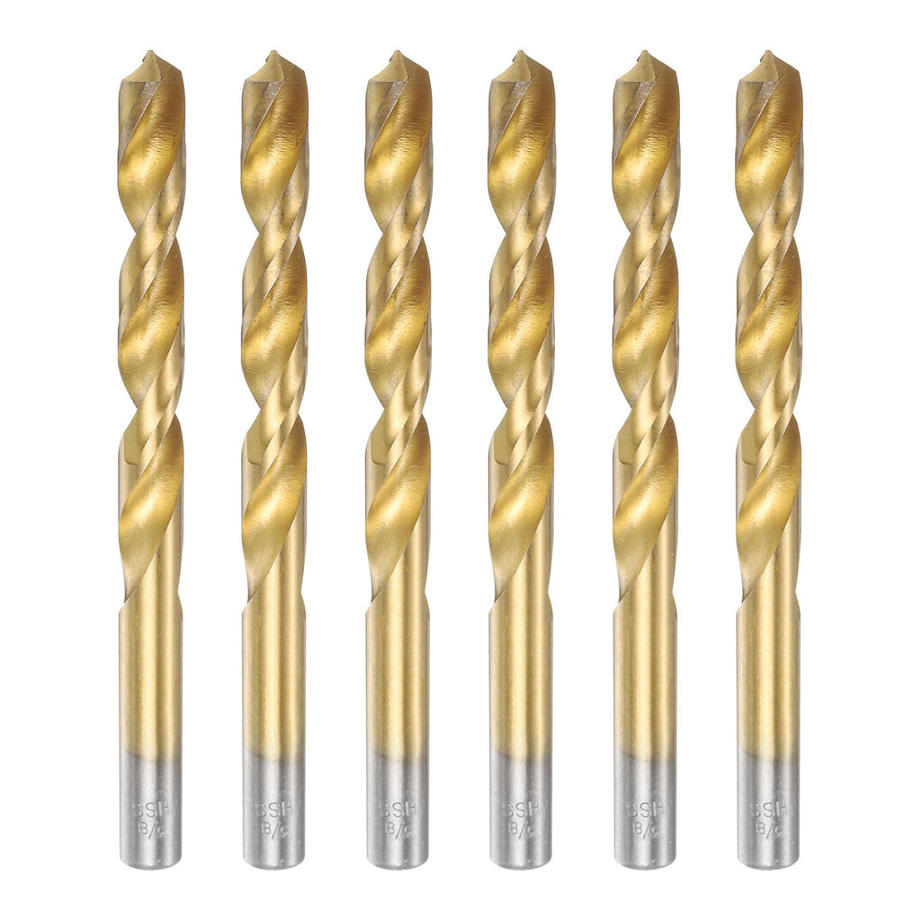 uxcell 6pcs Titanium Twist Drill Bit 3/8" Drilling Dia High Speed Steel Drills for Hardened Metal, Stainless Steel, Cast Iron, Wood, Plastic