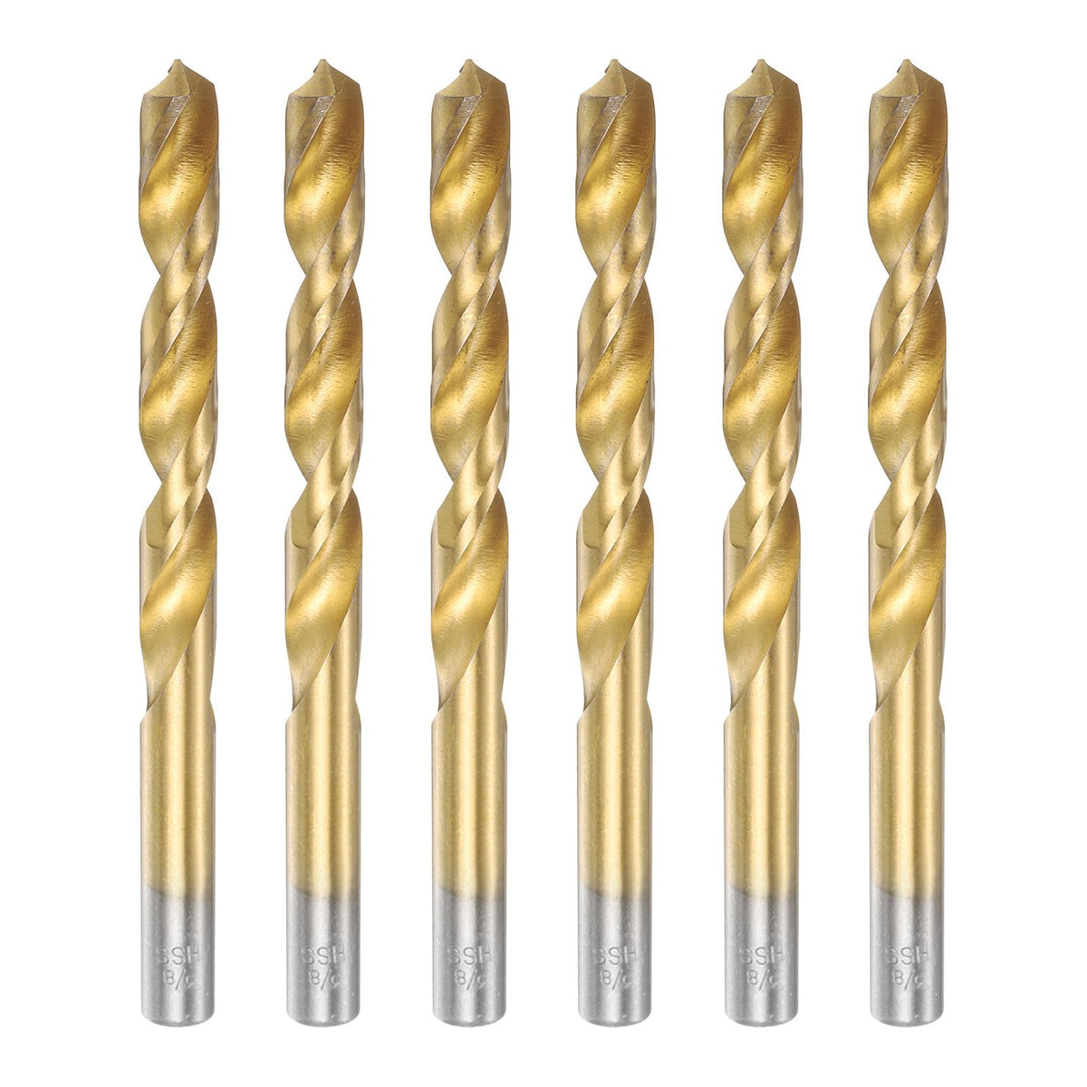 uxcell 6pcs Titanium Twist Drill Bit 3/8" Drilling Dia High Speed Steel Drills for Hardened Metal, Stainless Steel, Cast Iron, Wood, Plastic
