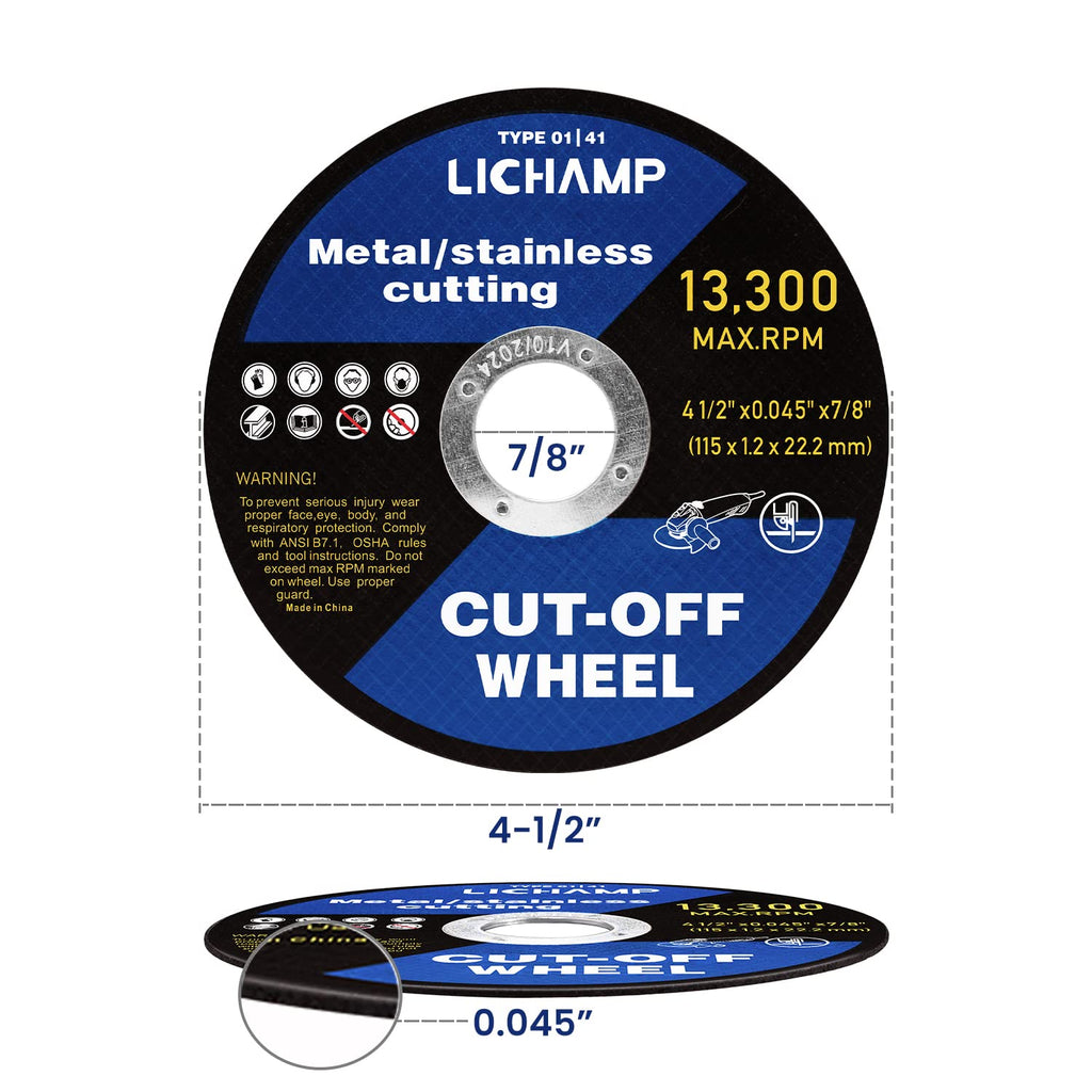 Lichamp 100Pcs 4-1/2" Cut Off Wheels, Metal Cutting Disc for Angle Grinder