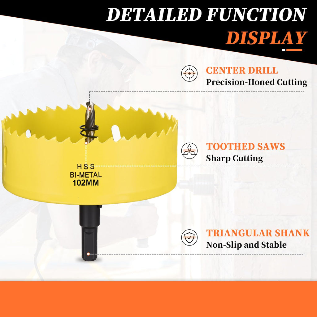 METALLIXITY Bi-Metal Hole Saw 4" 102mm M42 HSS for Hard Steel Yellow