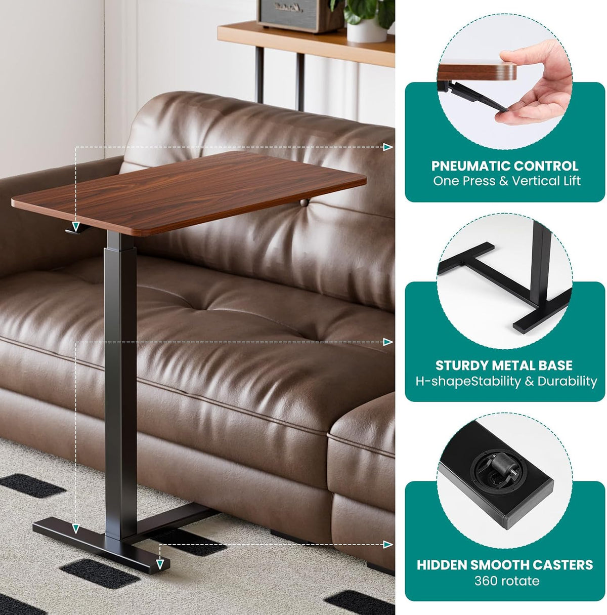 Overbed Table, Bedside Table, Mobile Standing Desk for Apartment