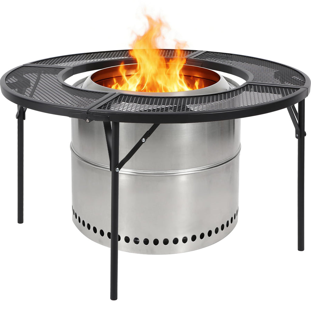Fire Pit Surround Tabletop for Solo Stove Bonfire/Ranger, Foldable Round Fire Pit Table-Surround Ventilated Tabletop
