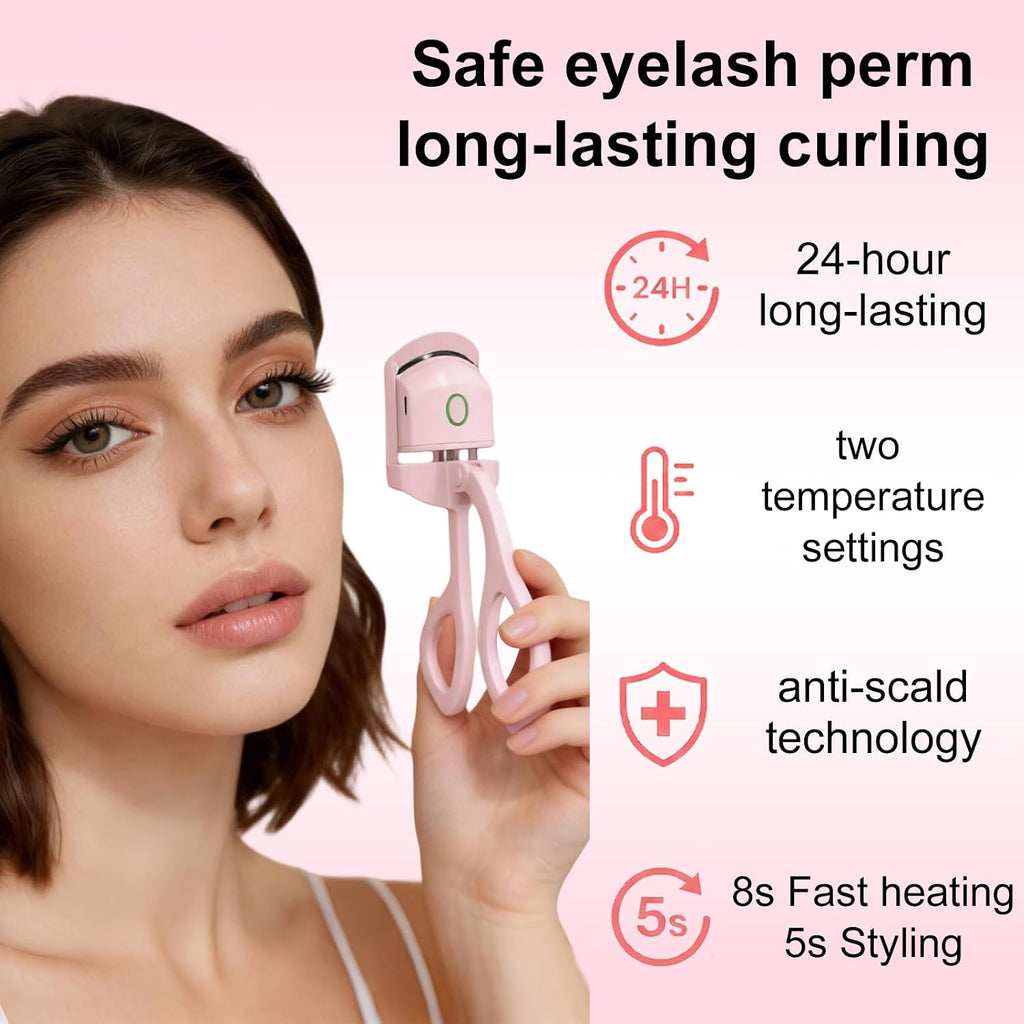 Heated Eyelash Curler - 2-Level Temperature Adjustment, Eyelash Curler with 24Hour Long-Lasting Curling Ability
