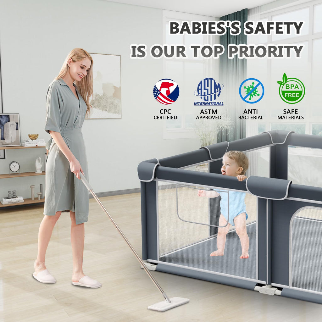 71" x79" Modular Foldable Baby Playpen & Safety Activity Yard with Locking Walk-Through Gate for Infants & Toddlers