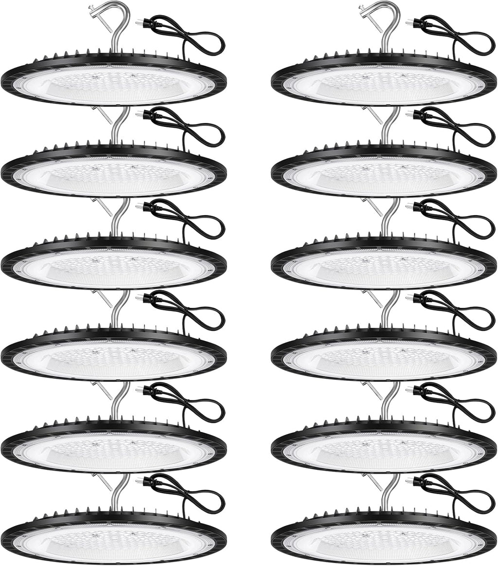 YANYCN 12 Pack 240W UFO LED High Bay Lights,120VAC IP66 Waterproof,40000LM 5000K Daylight, 1050W MH/HPS with Plug Commercial Bay Lighting for Barn,Gym,Factory,Warehouse,Shop,Workshop,Gym