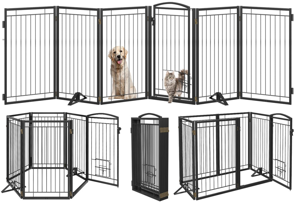 36" Tall x 120" Freestanding Heavy-Duty Steel Folding Pet & Dog Barrier Gate with Support Feet for Wide Indoor Openings, Hallways & Stairs