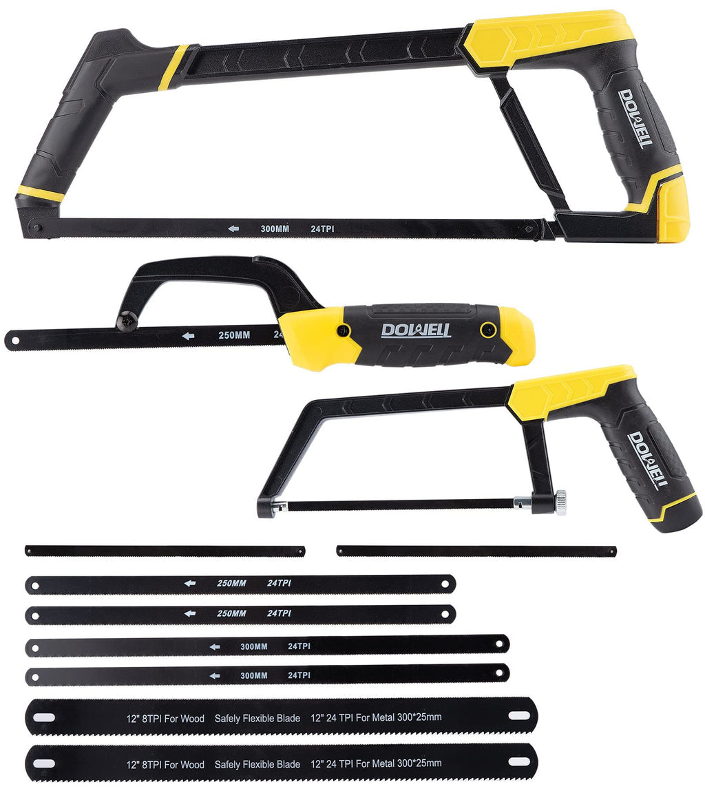DOWELL Hacksaw Set, 3 Pcs Hack Saws for Metal, 12",10",6" & 8 Extra Blades