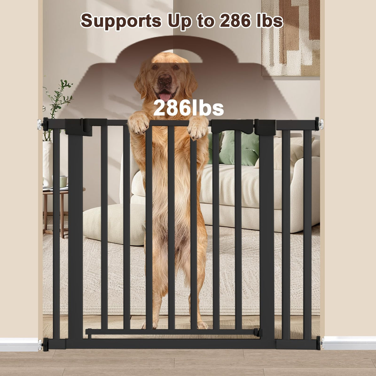 30-41" Extra-Wide No-Drill Pressure-Mounted Pet & Child Safety Gate with Auto-Close Walk-Through Door for Stairs, Hallways & Wide Doorways