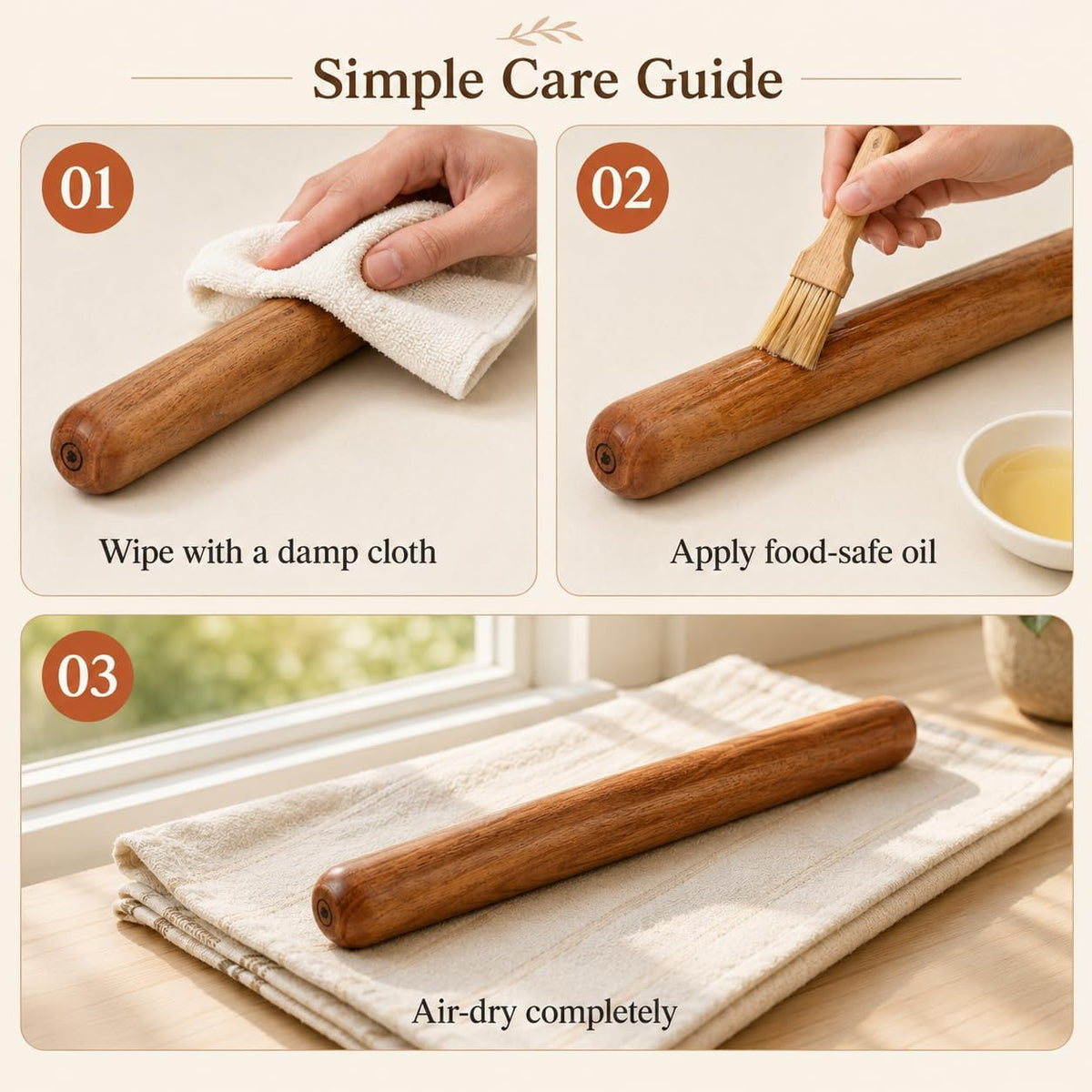 French-Style Rolling Pin, Premium Hardwood with Natural Wood Grain, 18 Inch Tapered Design for Pastry and Pizza