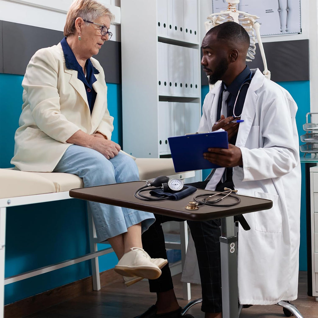 Medical Adjustable Overbed Bedside Table with Wheels (Hospital and Home Use)