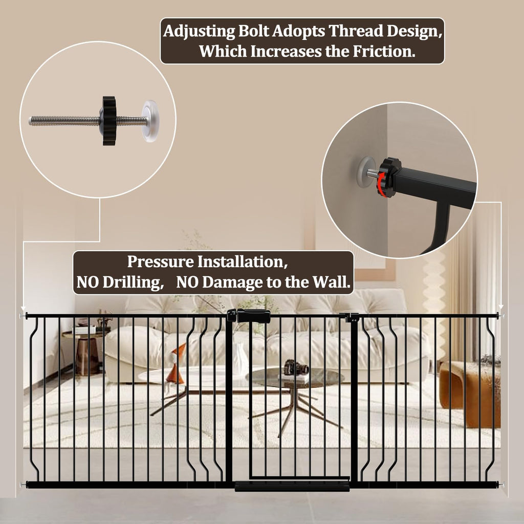 43.3-52.75" x 30" Tall Extra-Tall & Extra-Wide No-Drill Pressure-Mounted Pet & Child Safety Gate with Dual-Lock Walk-Through Swing Door for Stairs, Hallways & Wide Doorways — Black