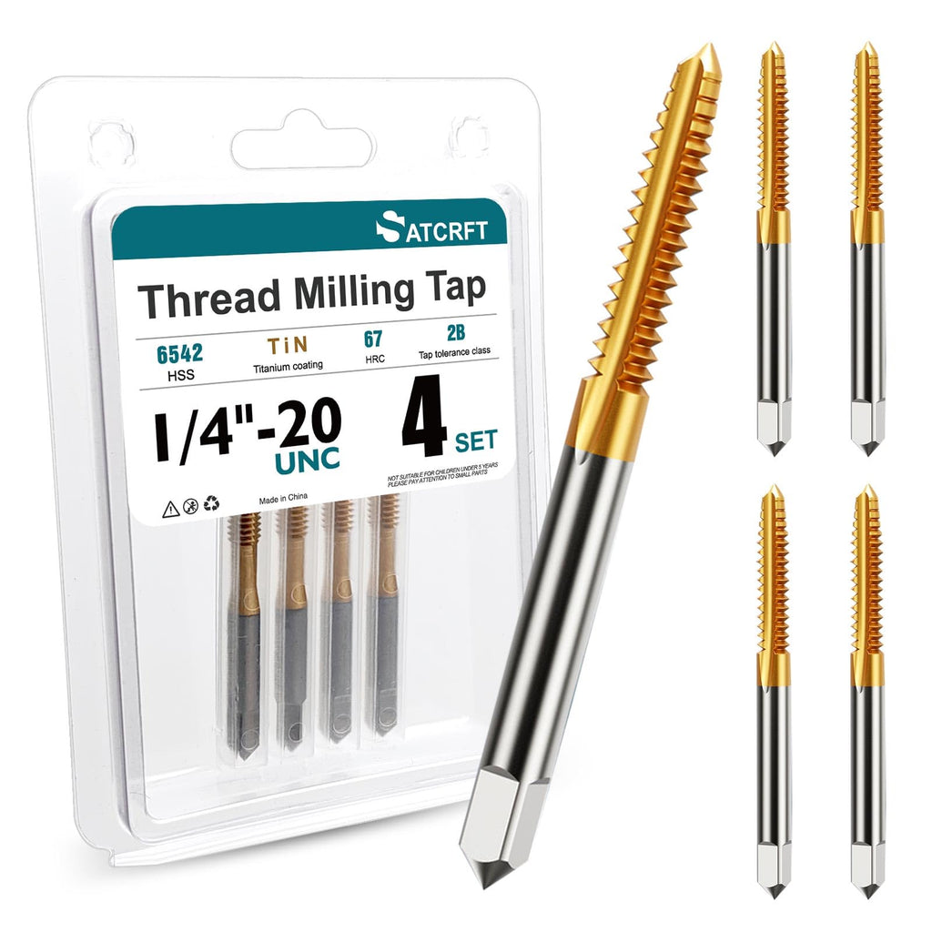 4 Pcs 1/4-20 UNC 2B Thread Tap Set, M2 HSS Right Hand Thread Milling Tap