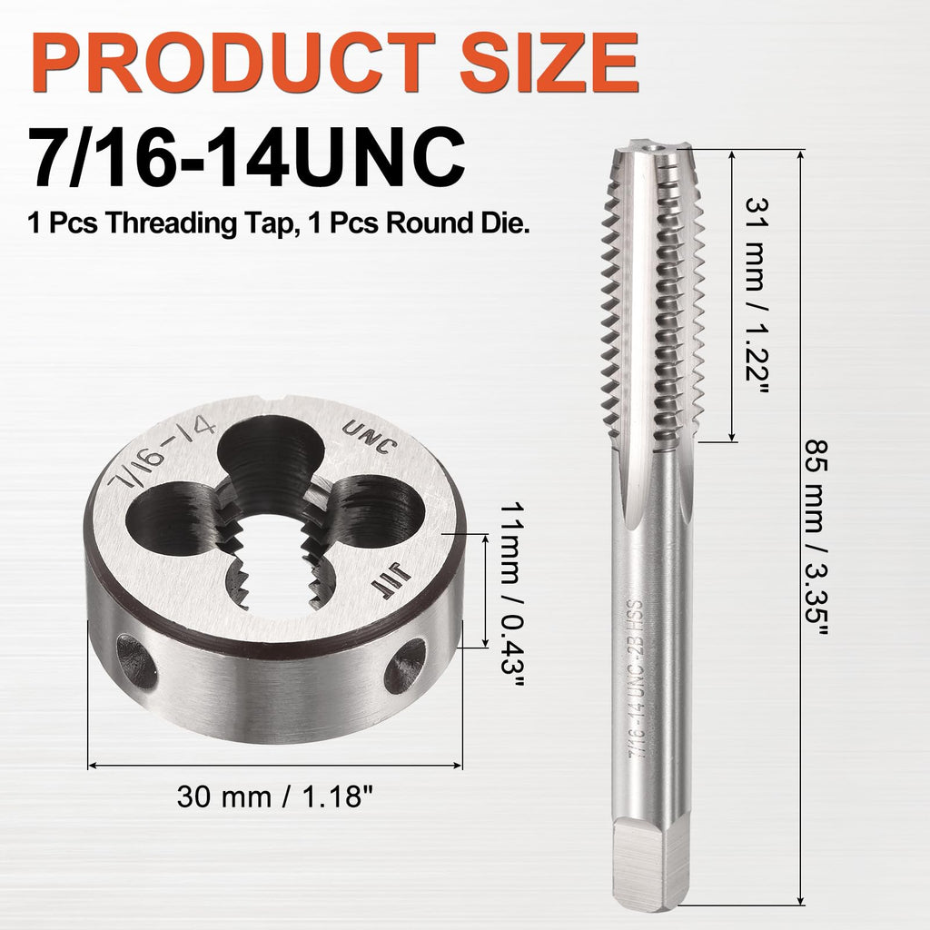 Workkyma 7/16"x14 UNC Tap and Die Set, M2 HSS Right Hand Threading Tool