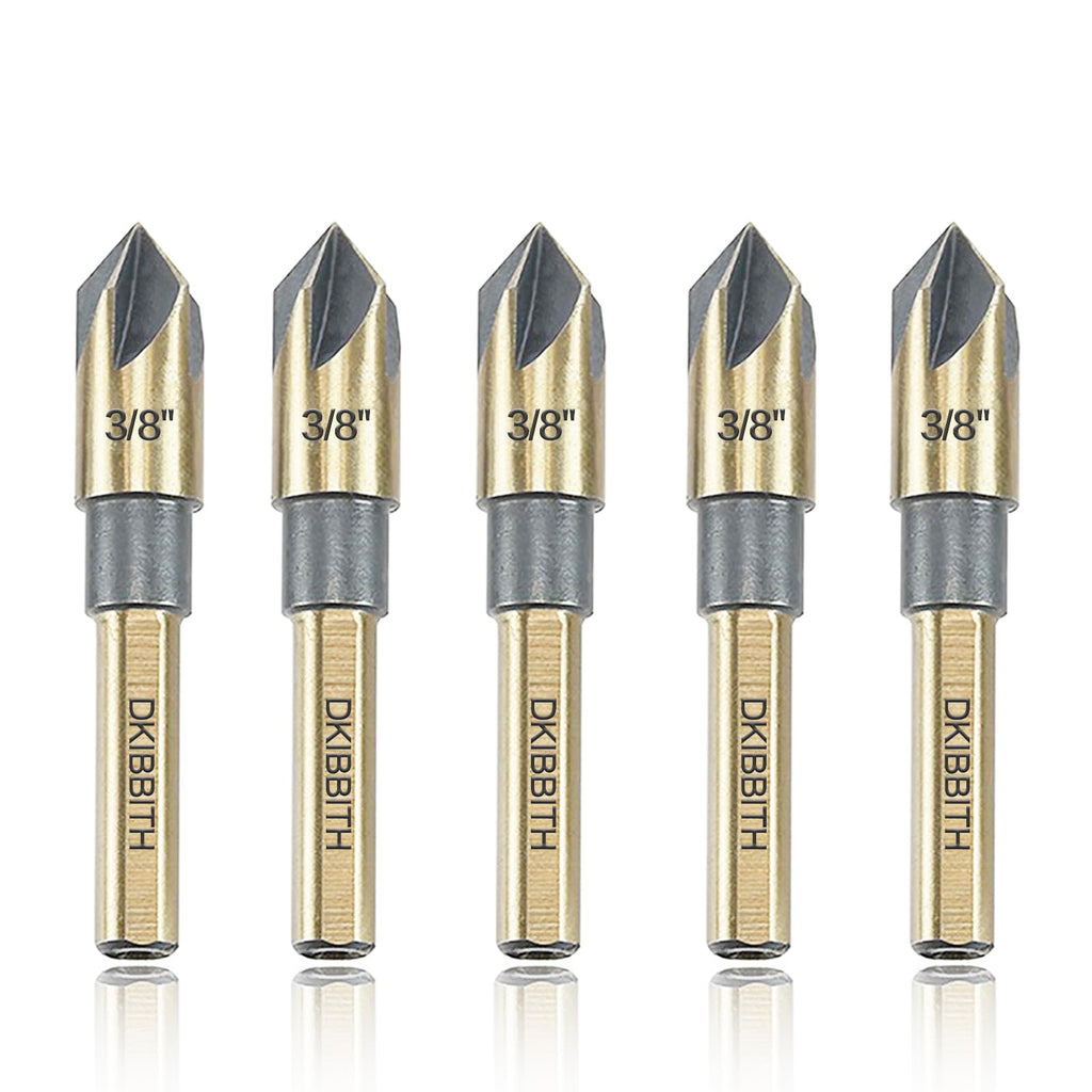 Countersink Drill Bit Set, 5 Pieces High Speed Steel 82 Degree 5 Flute 6mm Shank Mill Cutter Bit Countersink in Sizes 3/8" Set with Carrying Case.