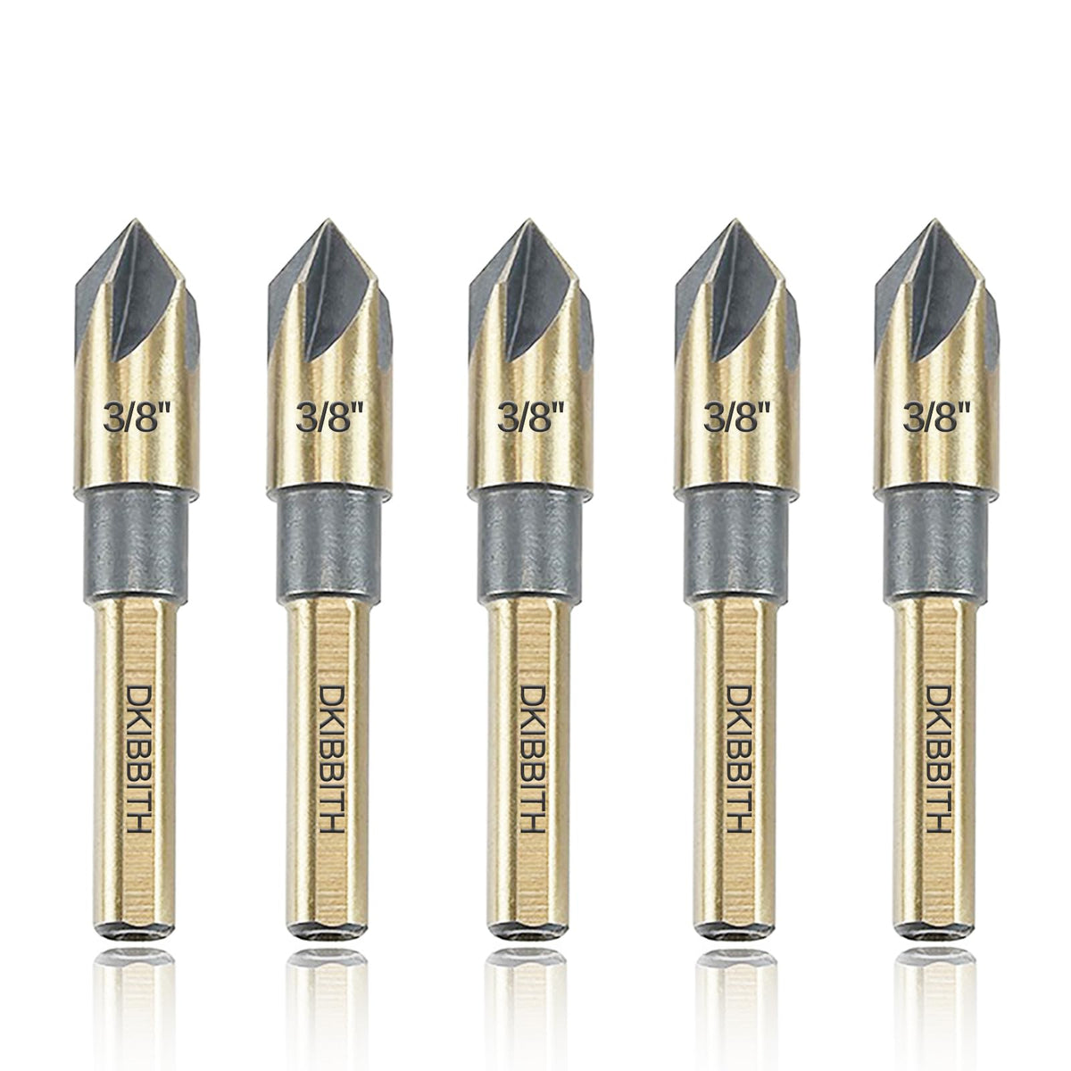 Countersink Drill Bit Set, 5 Pieces High Speed Steel 82 Degree 5 Flute 6mm Shank Mill Cutter Bit Countersink in Sizes 3/8" Set with Carrying Case.
