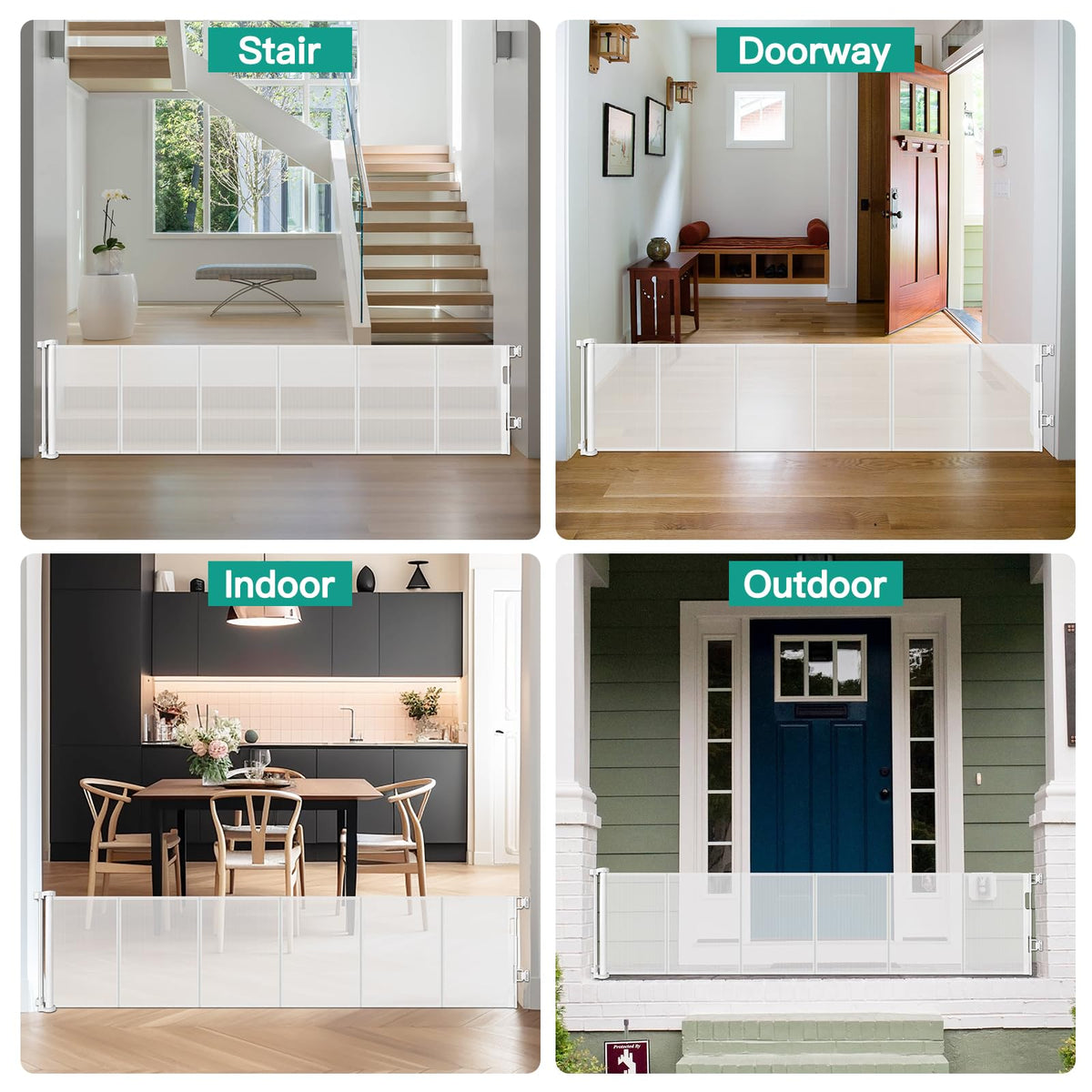 24" Tall x 150" Extra-Wide Retractable Indoor Mesh Pet & Child Safety Gate with One-Hand Safety Lock for Wide Openings, Patios & Stairways