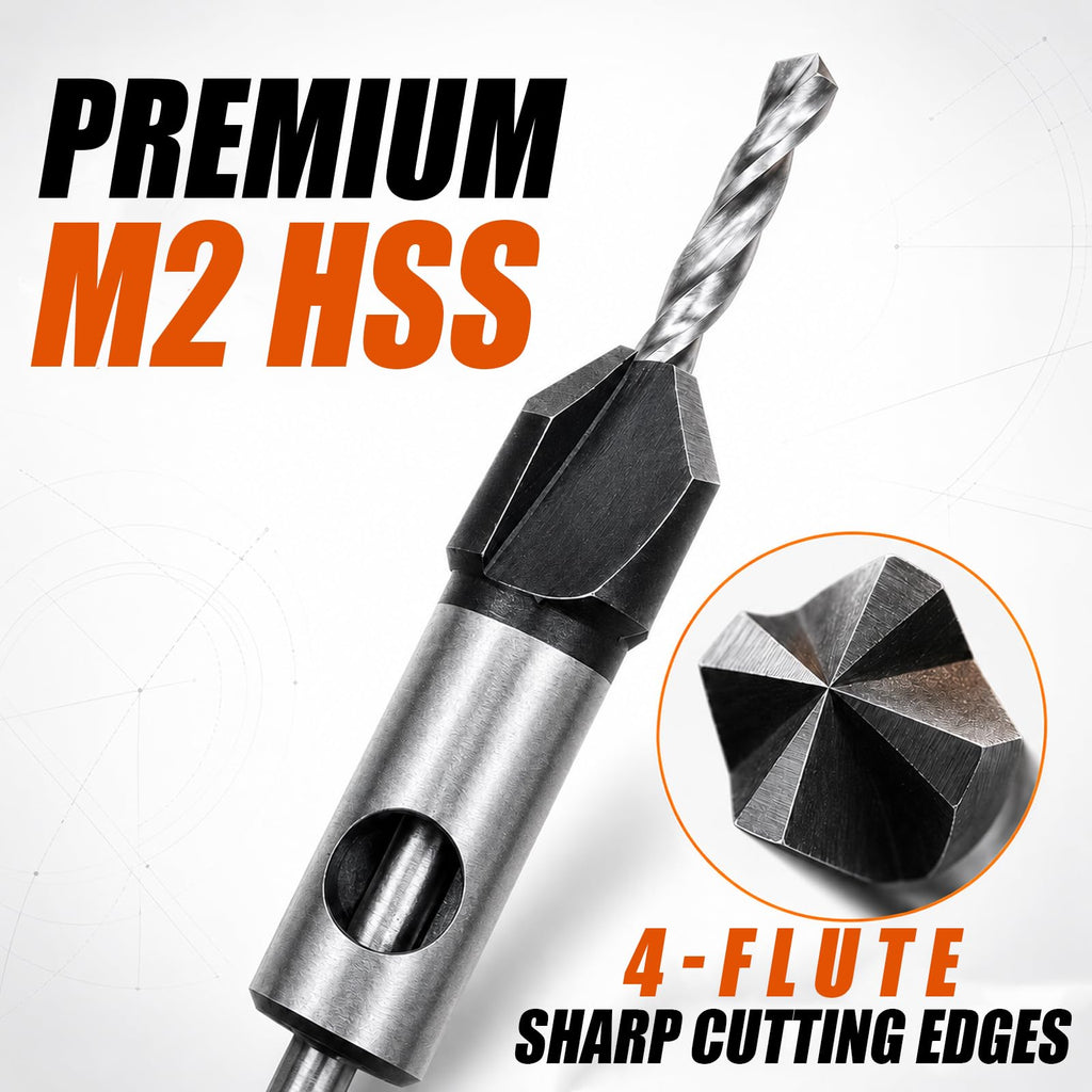 ArtCraftman 12 PCS Wood Countersink Drill Bits, M2 High Speed Steel 4-Flute Pilot Bits, Depth Stop & L-Wrench, Precision Kit for Wood, Plastic, DIY & Drilling Tasks