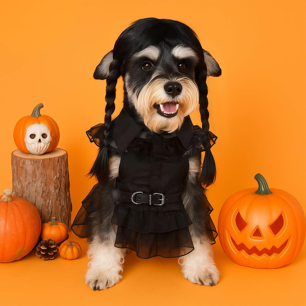 3 Pcs Halloween Dog Costume Gothic Dress with Wig Belt for Pets,L