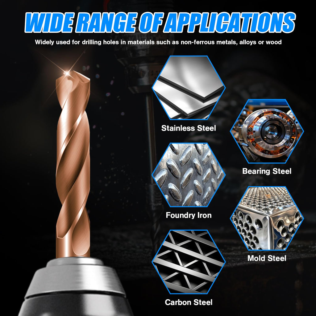 Solid Carbide 3/16" Drill Bits, Tungsten Carbide Drill Bit Set with TISIN Coated, Metal Drill Bit Set for Stainless Steel Hardened Steel Cast Iron Alloy Copper, 2 Pcs