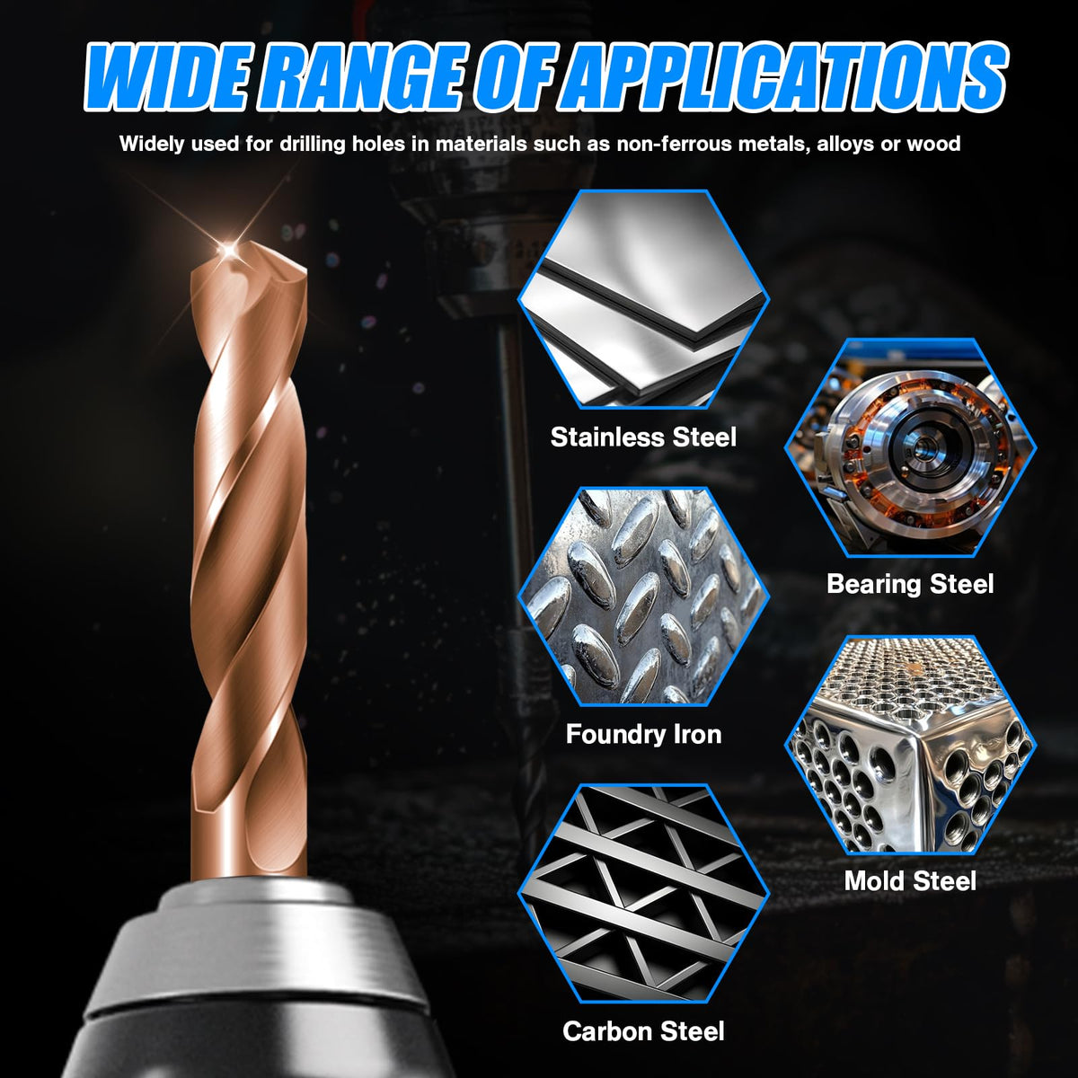 Solid Carbide 3/16" Drill Bits, Tungsten Carbide Drill Bit Set with TISIN Coated, Metal Drill Bit Set for Stainless Steel Hardened Steel Cast Iron Alloy Copper, 2 Pcs