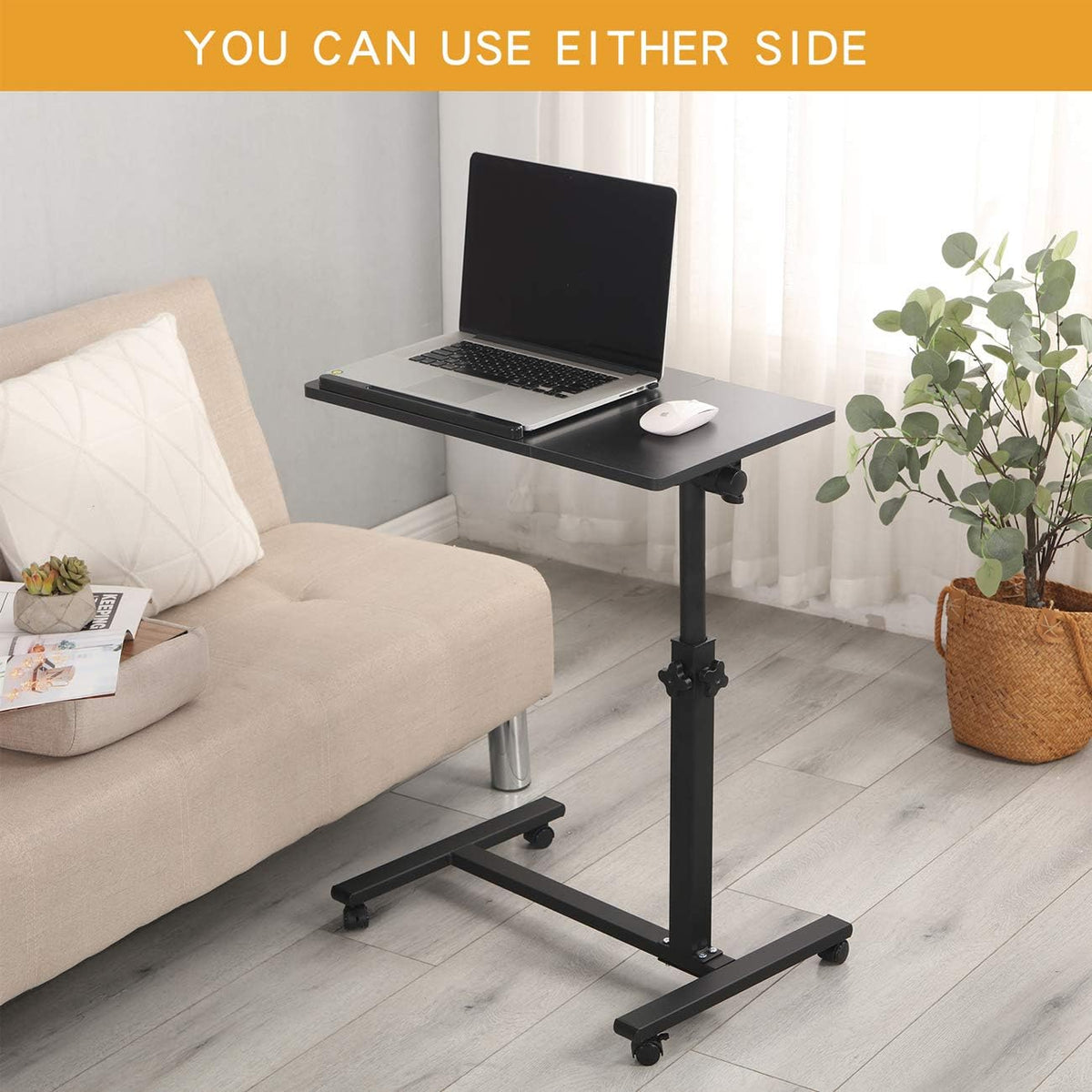 Overbed Bedside Desk Mobile Rolling Laptop Stand Tilting Overbed Table with Wheels Height Adjustable Tray Table for