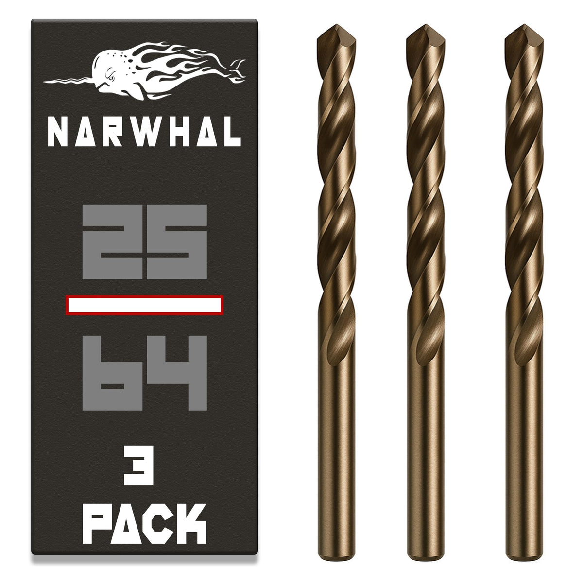 Narwhal 25/64 Inch Drill Bit (3 Pack) Cobalt for Metal & Stainless Steel