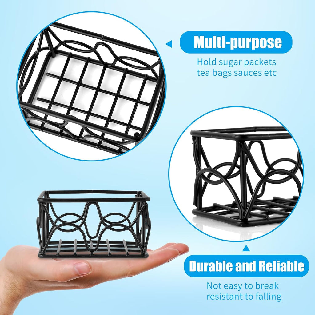 2 Pieces Black Metal Sugar Packet Holder Tea Bag Organizer Sugar Caddy Holder Small Sugar Container Coffee Creamer