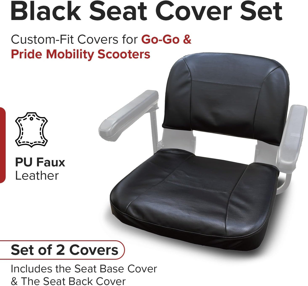 AlveyTech Black Seat Cover Set - Fits Go-Go Elite Traveller, LR, Plus HD, ES, GO-Chair, Ultra X, Pride Revo and Sonic Mobility Scooters, 3 & 4 Wheel Folding Electric Scooter Wheelchair Covers
