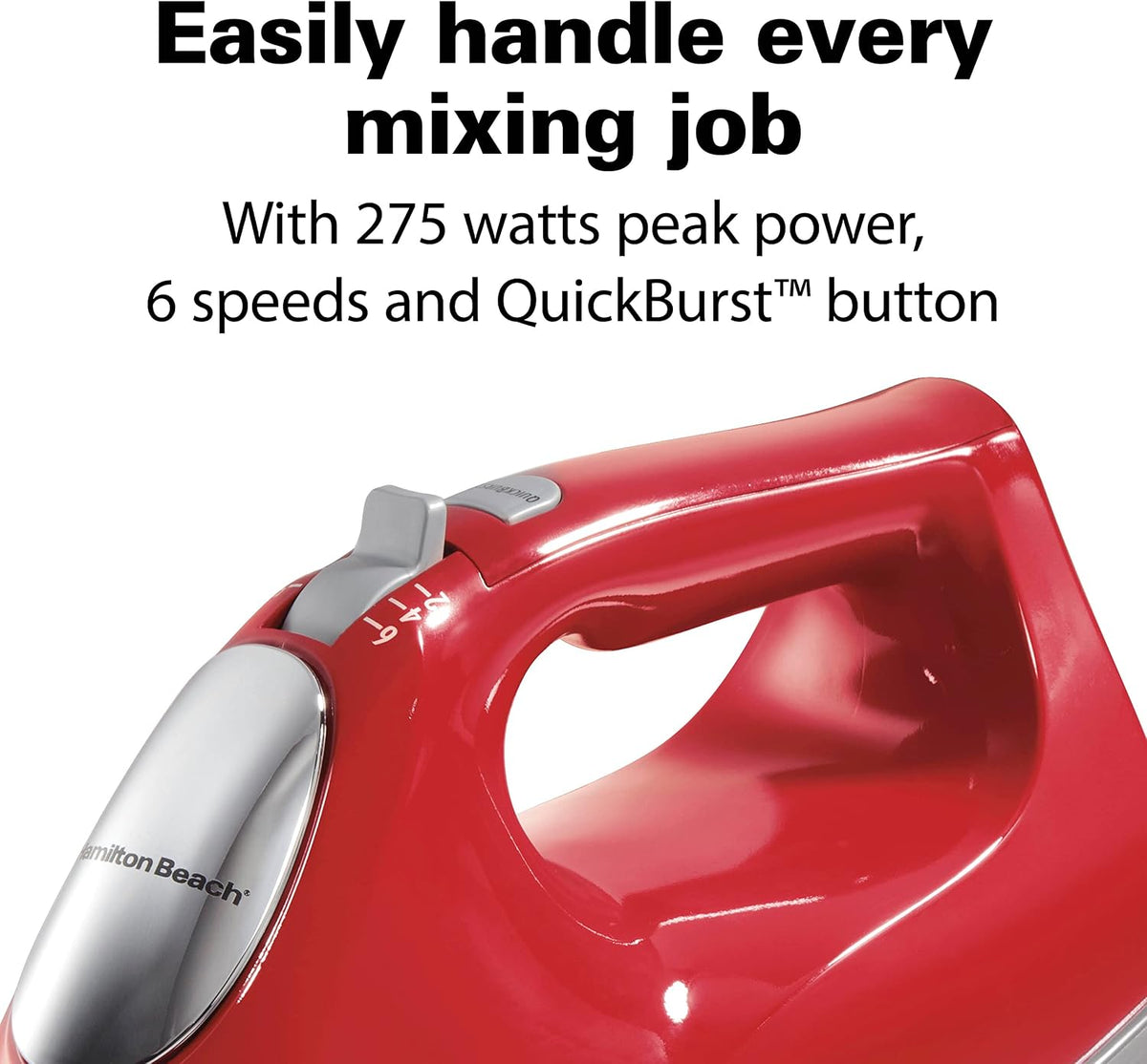 6-Speed Electric Hand Mixer With QuickBurst and Bowl Rest | 275 Watt Motor | Traditional Beaters | Whisk | Dough