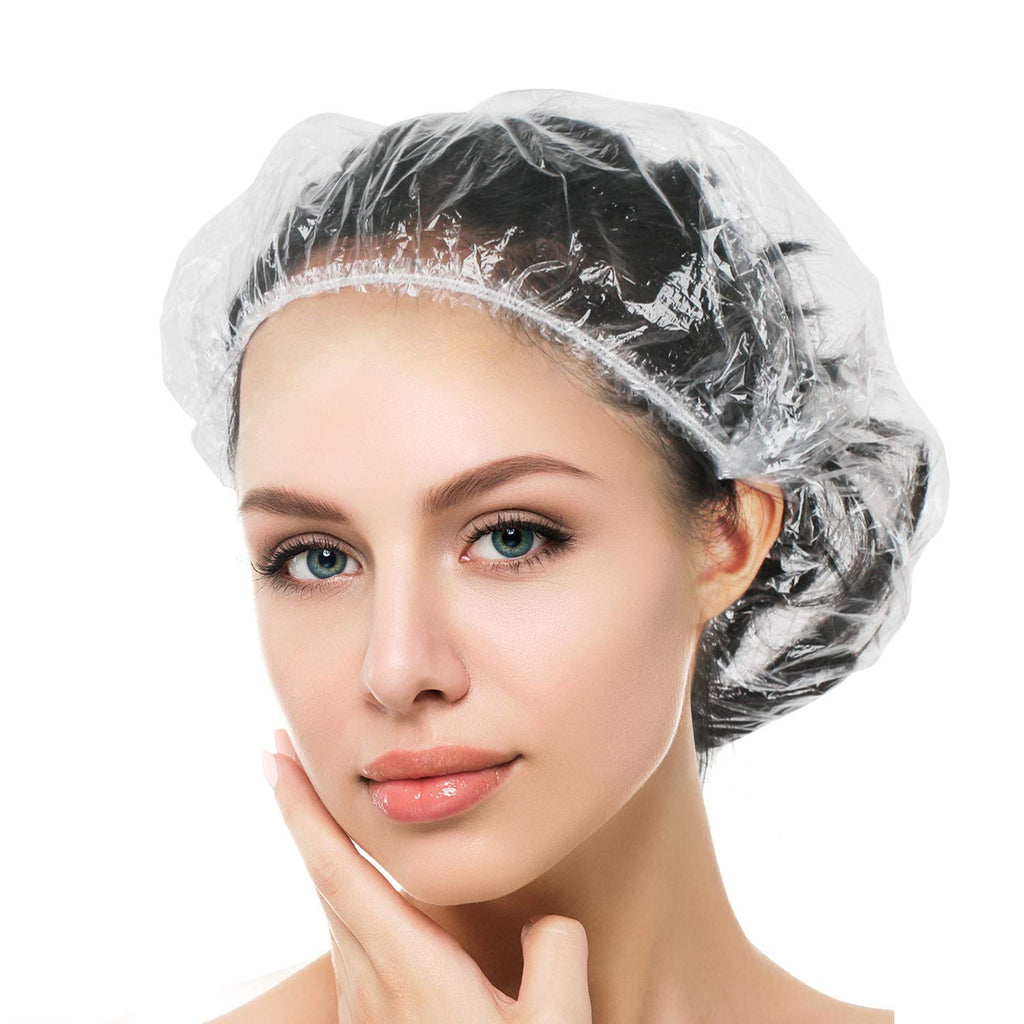 Disposable Shower Cap, 100 PCS Hair Cap Thickening Clear Plastic Waterproof Bath Caps for Hair Treatment, Spa Salon