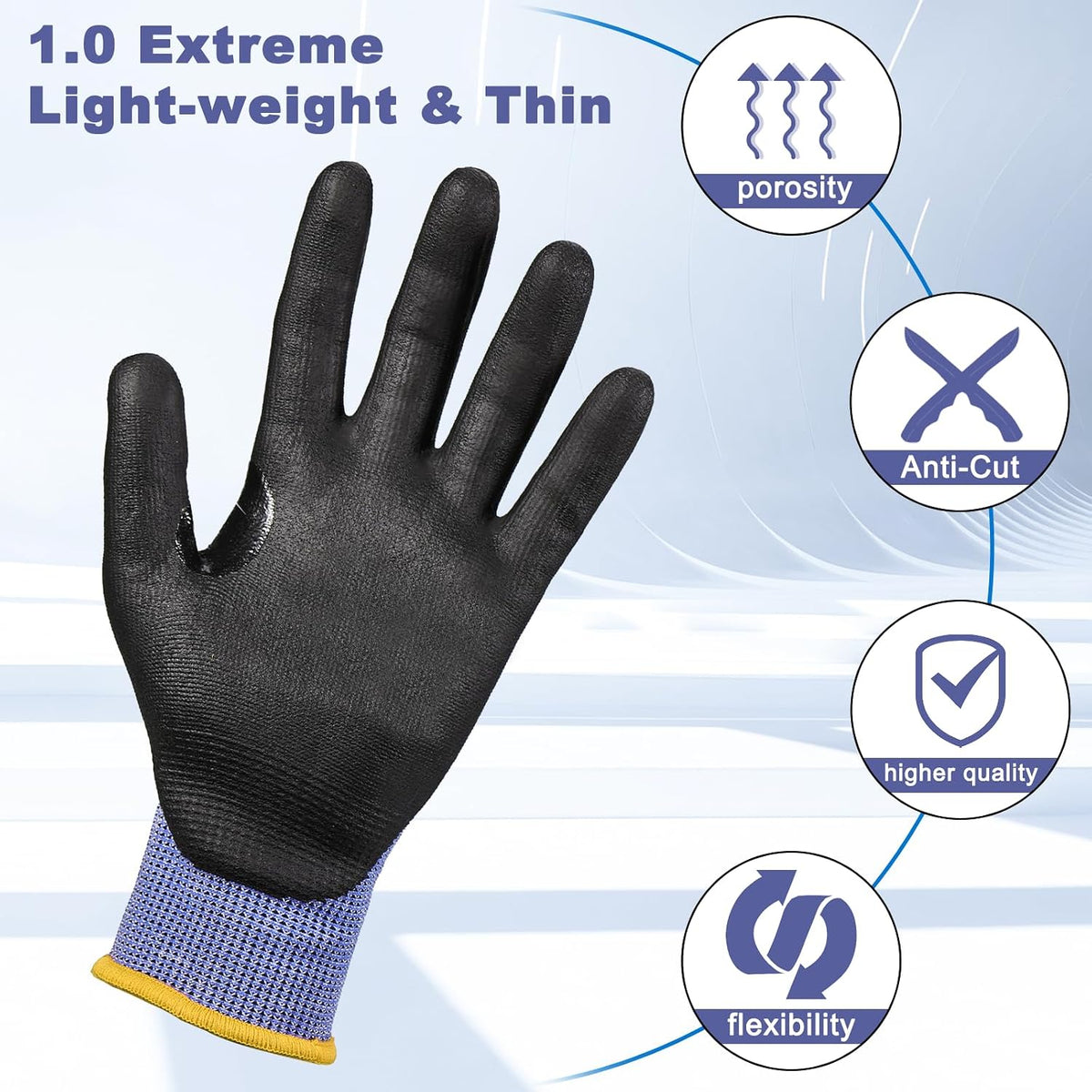 3 Pairs Safety Work Gloves,Touchscreen Compatible, Superior Dexterity,Level 5/A4 Cut Resistant Work Gloves