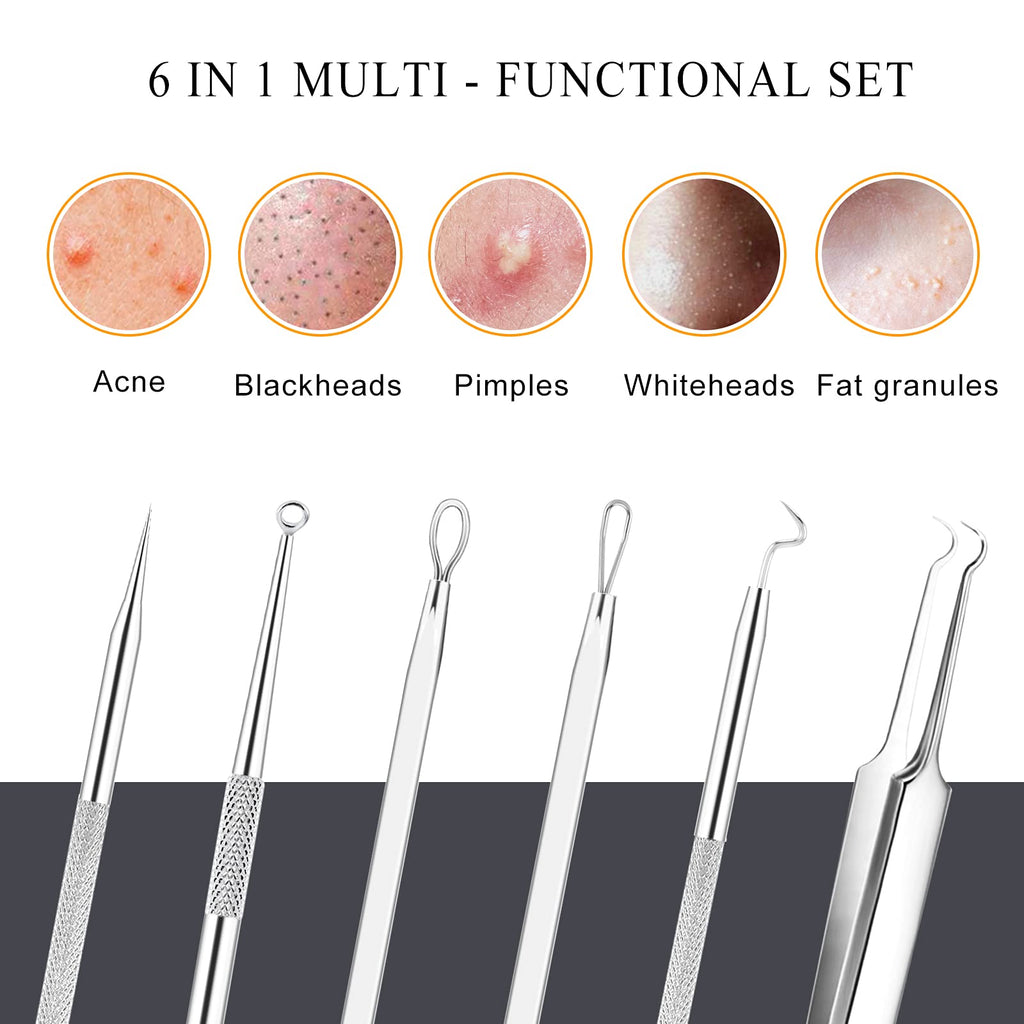 Pimple Popper Tool Kit - 6 Pcs Blackhead Remover Comedone Extractor Tool Kit with Metal Case for Quick and Easy