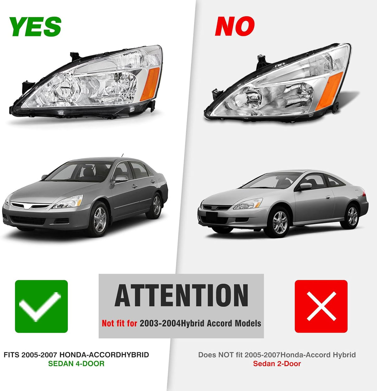 for 2003-2007 Honda Accord Halogen Headlight W/O Bulbs