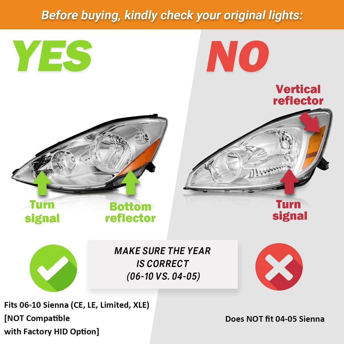 Headlights w/Bulbs for 2006-2010 Toyota Sienna CE LE XLE