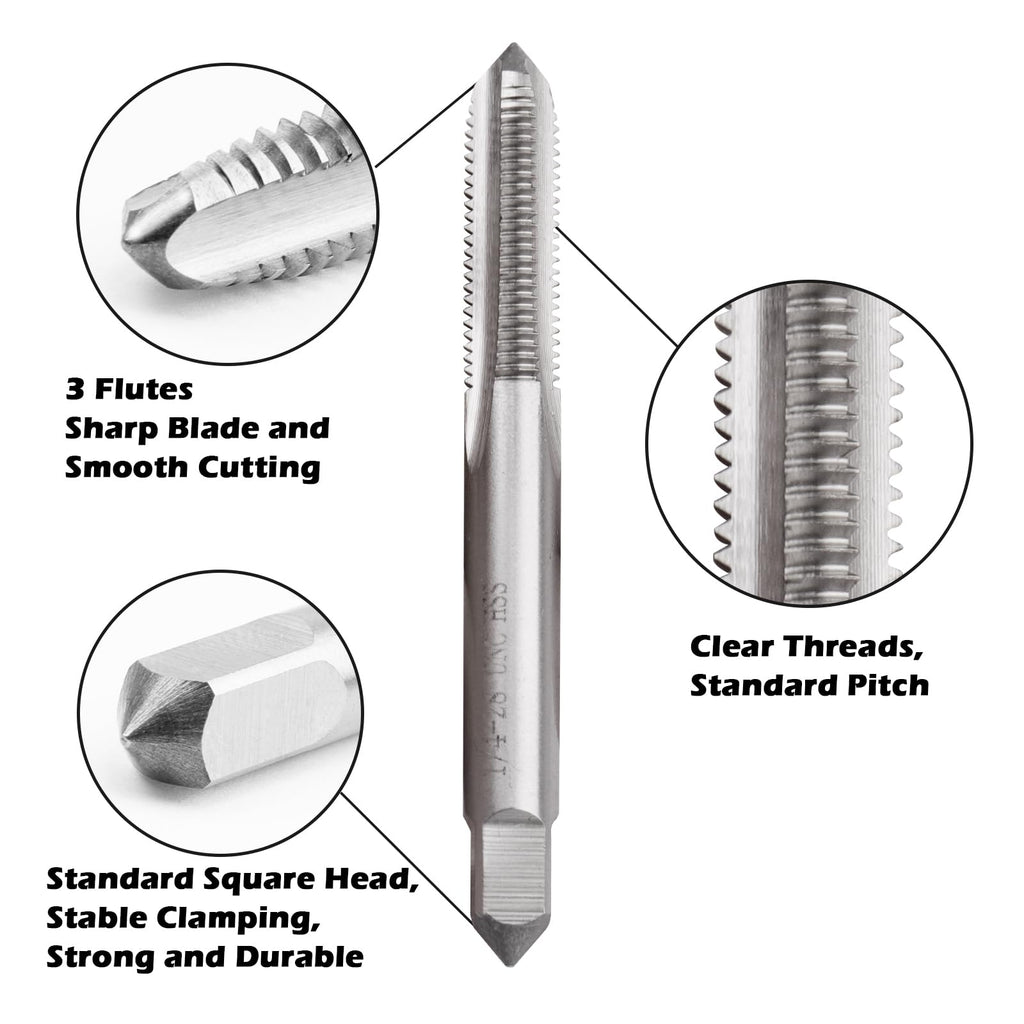LWCUSNJ 2pcs 1/4"-28 UNC High Speed Steel Tap Right Hand, M2 HSS Straight Fluted Machine Tap (1/4"-28)