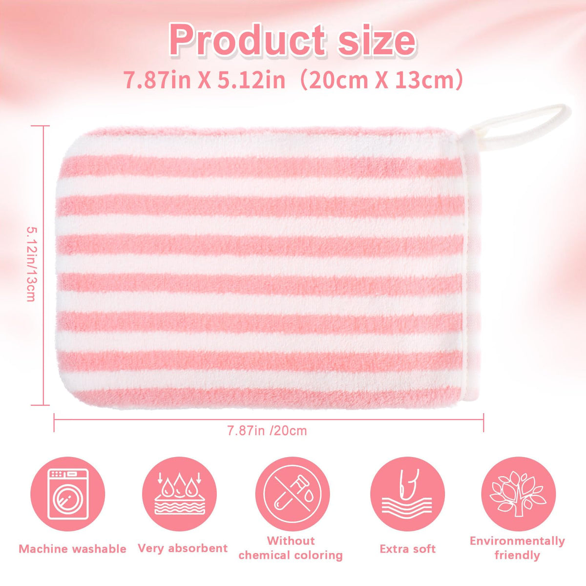 6 Striped Bath Mitts Washcloths, PHOGARY Small Hand Towels with Hanging Loop, 5"x8" Super Absorbent Soft Coral Fleece