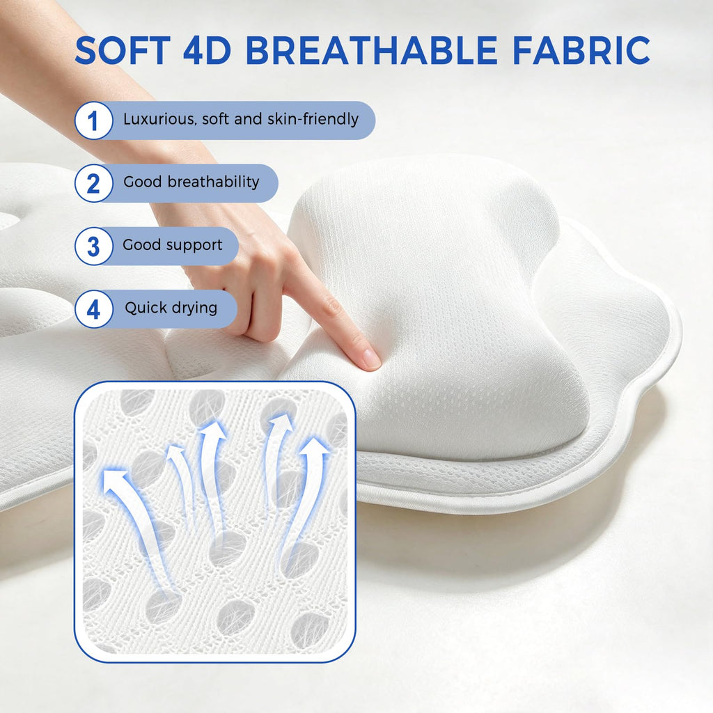 Bathtub Pillow, Relaxing Ergonomic Bath Pillows for Tub with 6 Strong Suction Cups, Bath Pillow for Neck and Back